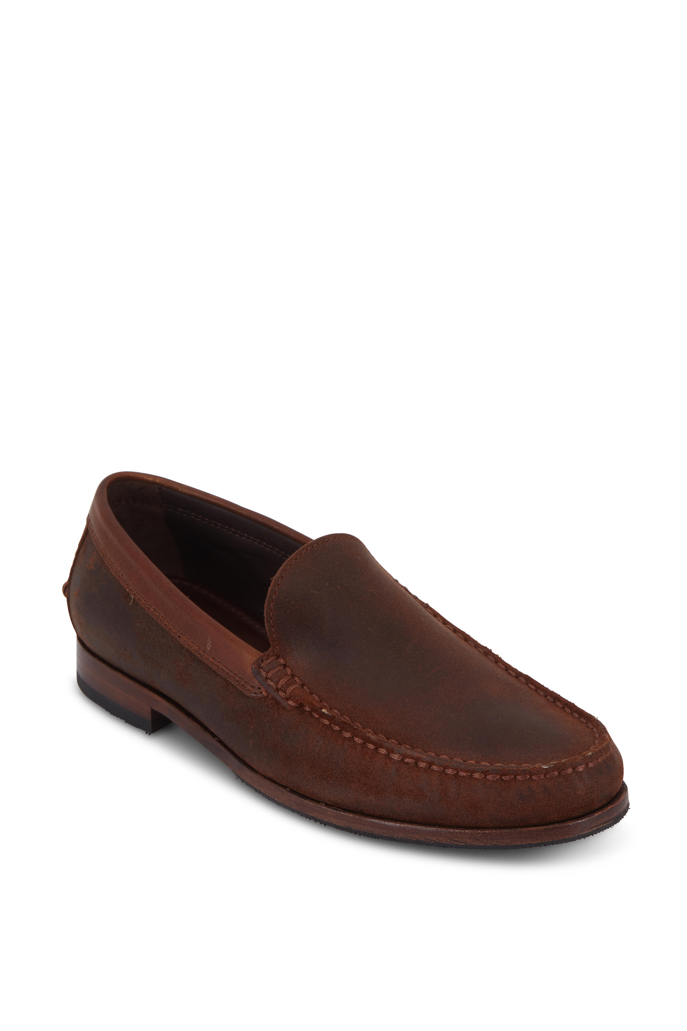 Trask - Shane Brown Waxed Suede Loafer | Mitchell Stores