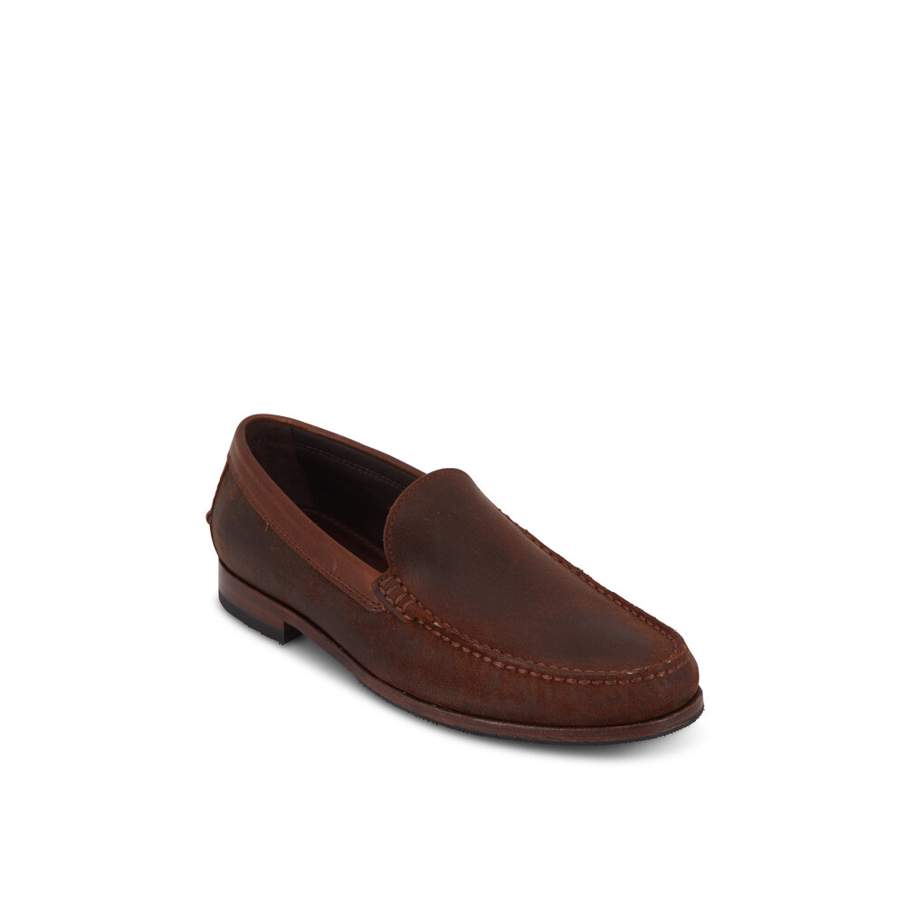 Trask - Shane Brown Waxed Suede Loafer | Mitchell Stores