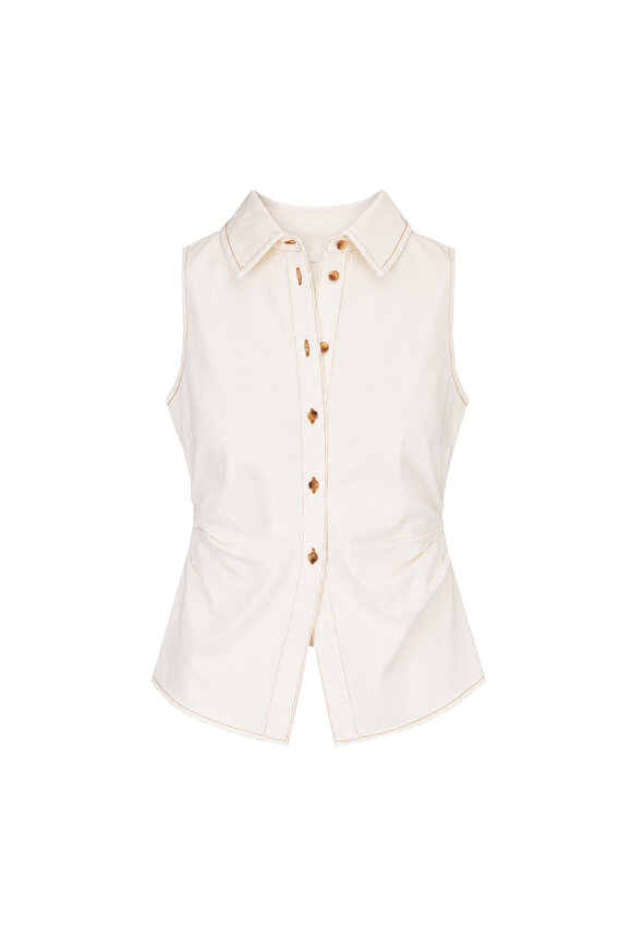 Tanya Taylor Hanelle Chalk Button Top - view 1