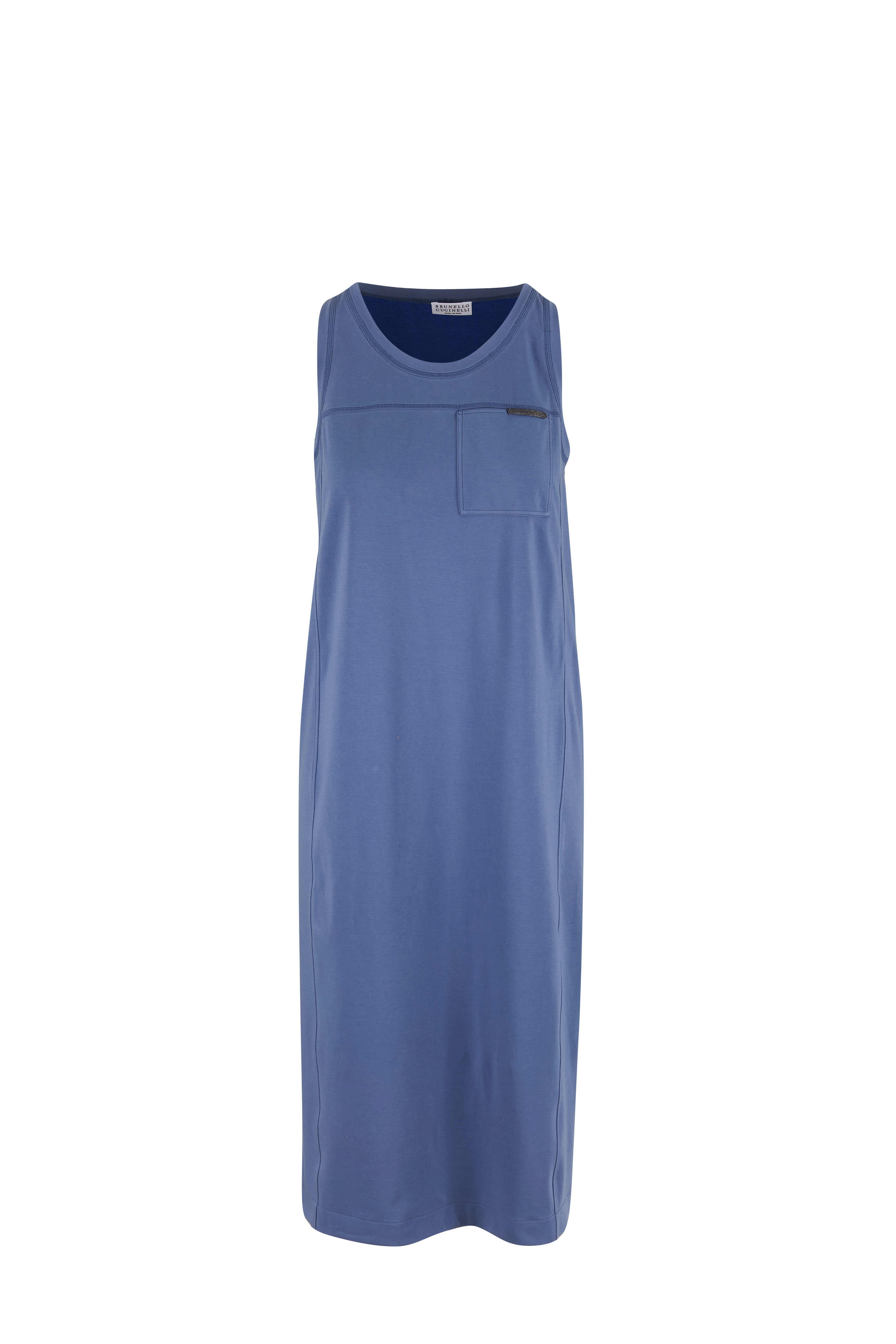 Brunello Cucinelli - Oxford Blue Cotton Jersey Tank Dress