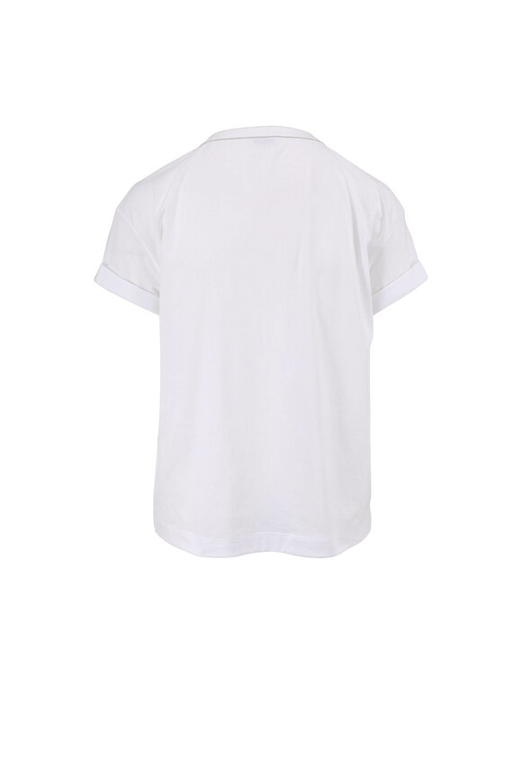 Brunello Cucinelli - White Monili Trim V-Neck T-Shirt