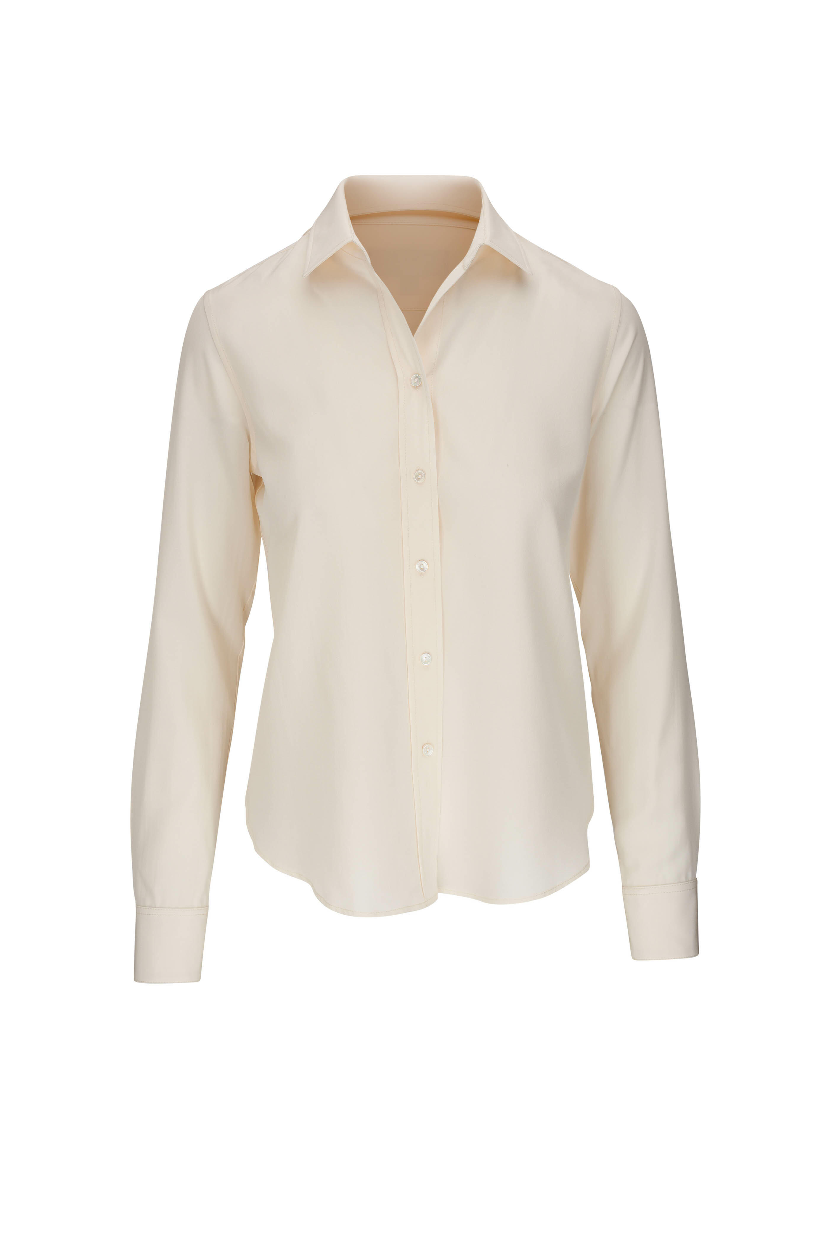 Nili Lotan - Gaia Ivory Slim Fit Silk Shirt | Mitchell Stores