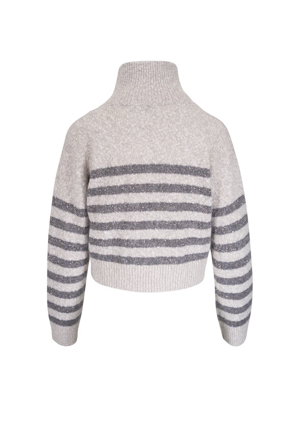 Brunello Cucinelli Pearl Gray Stripe Embellished Turtleneck Sweater - view 2