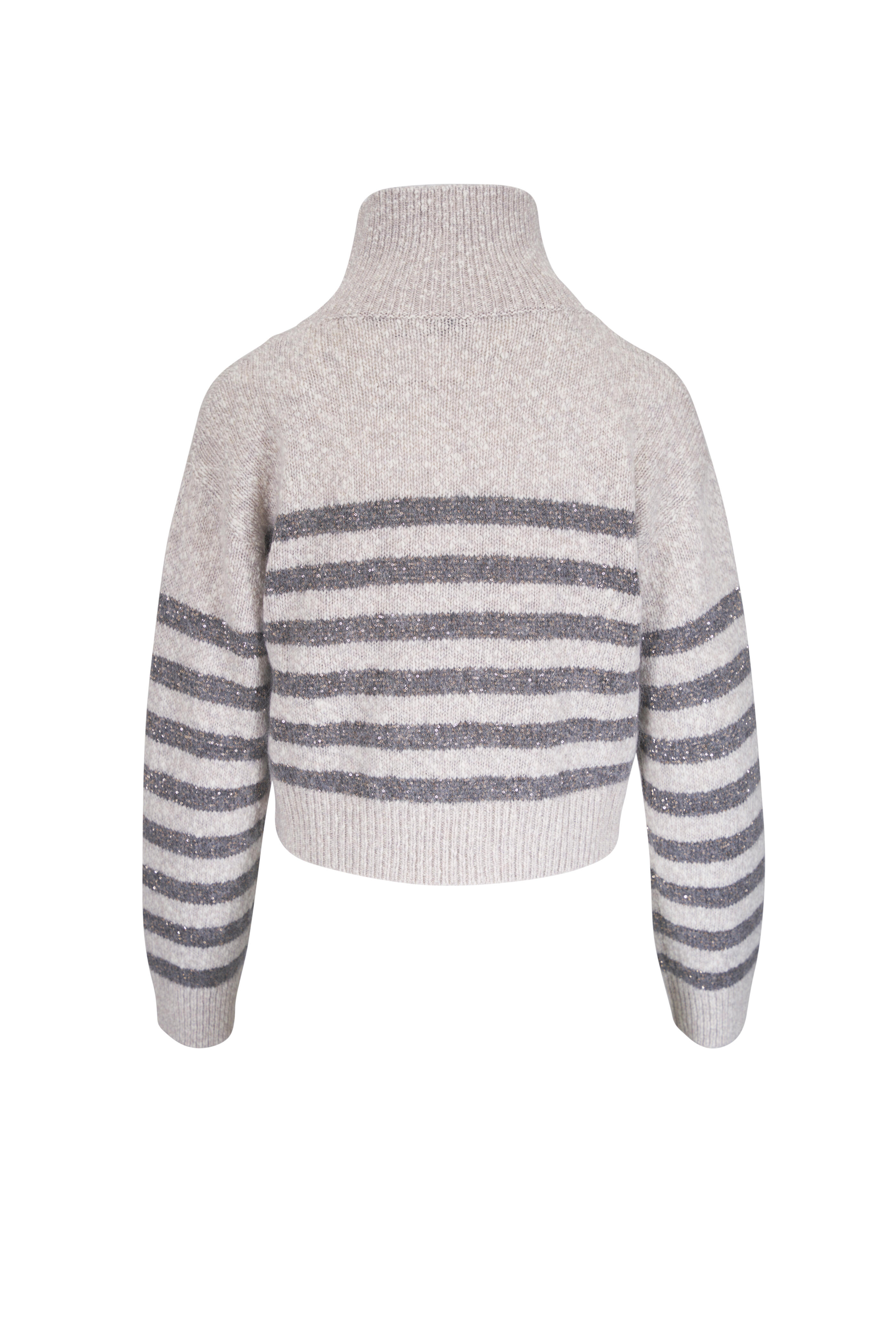 Brunello Cucinelli - Pearl Gray Stripe Embellished Turtleneck Sweater - view 2
