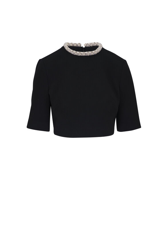 Adam Lippes - Embroidered Neck Black Wool Crop Top