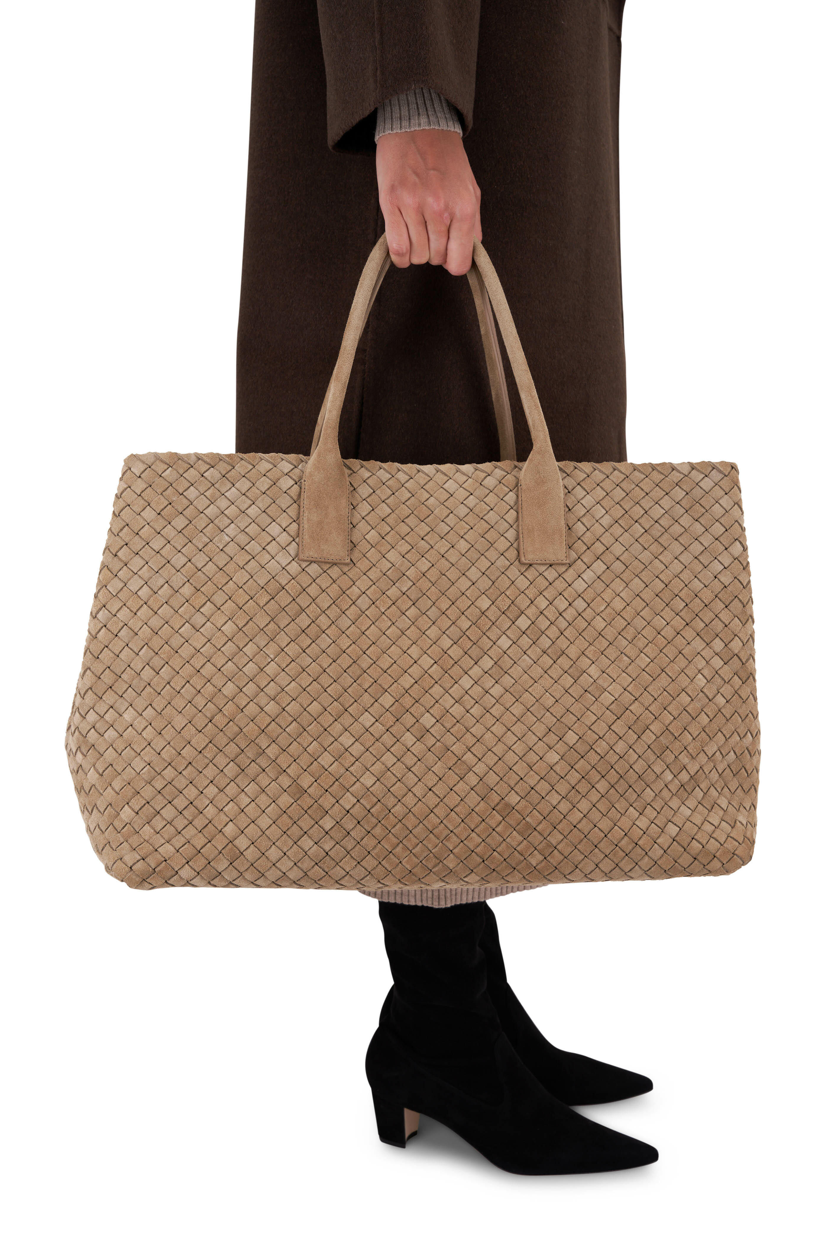 SUEDE TOTE BAG - taupe brown