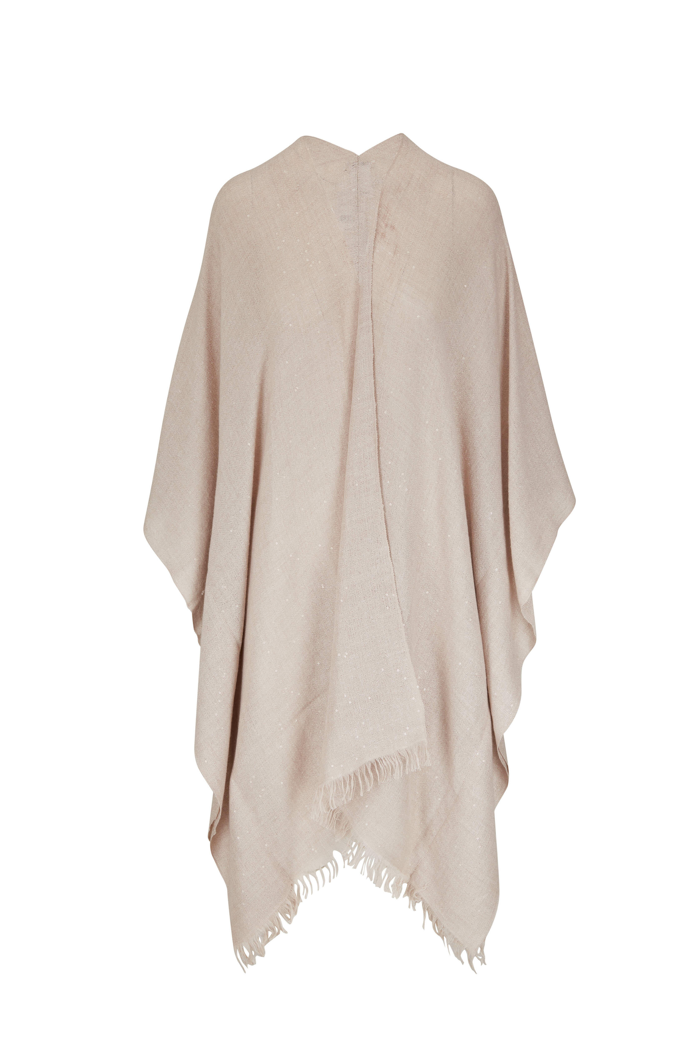 ポンチョ・ケープ Brunello Cucinelli Poncho Sparkling In Lino Brunello Cucinelli - Beige Cashmere & Silk Paillette Poncho