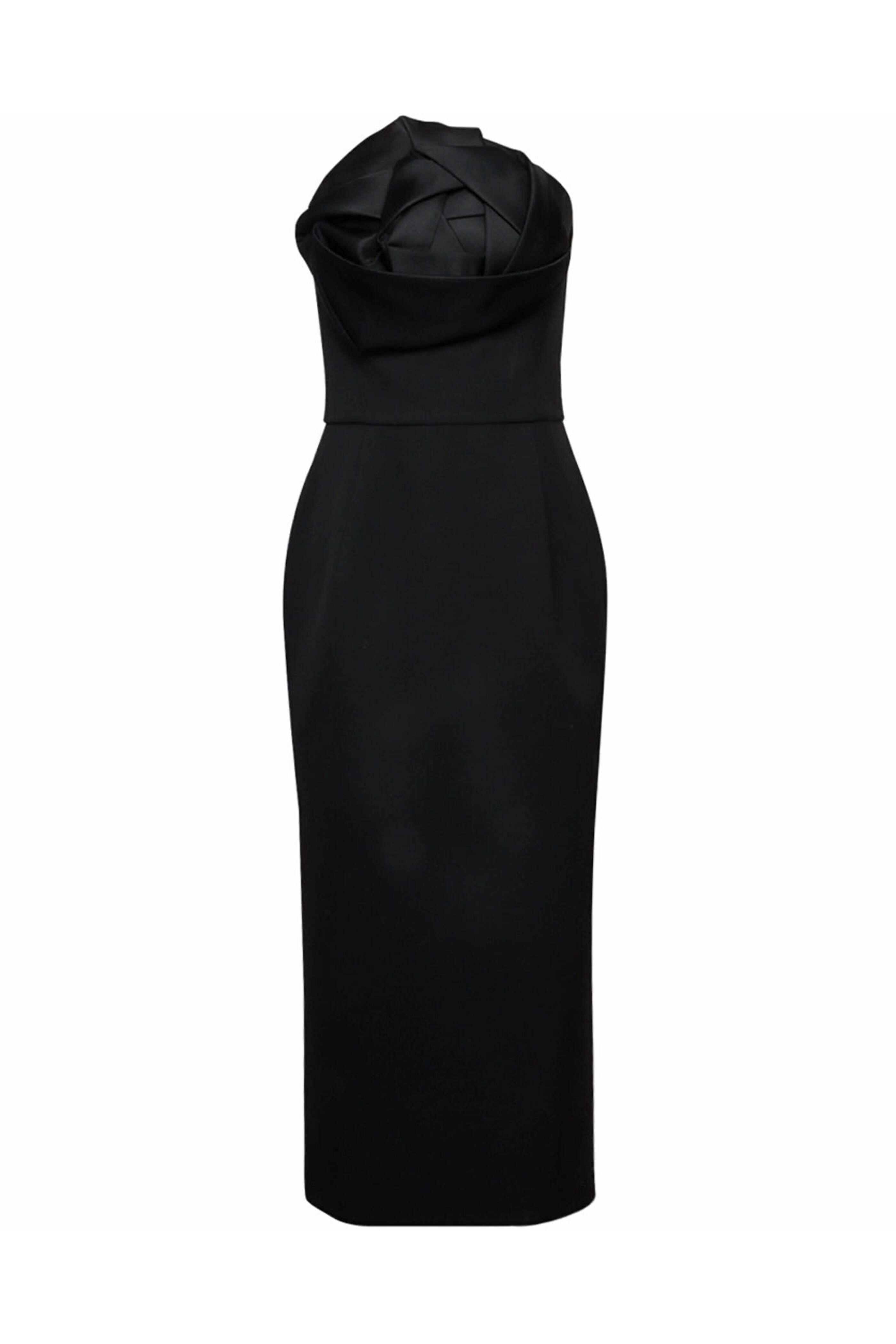 Oscar de la Renta - Black Satin Rosette Tea Dress