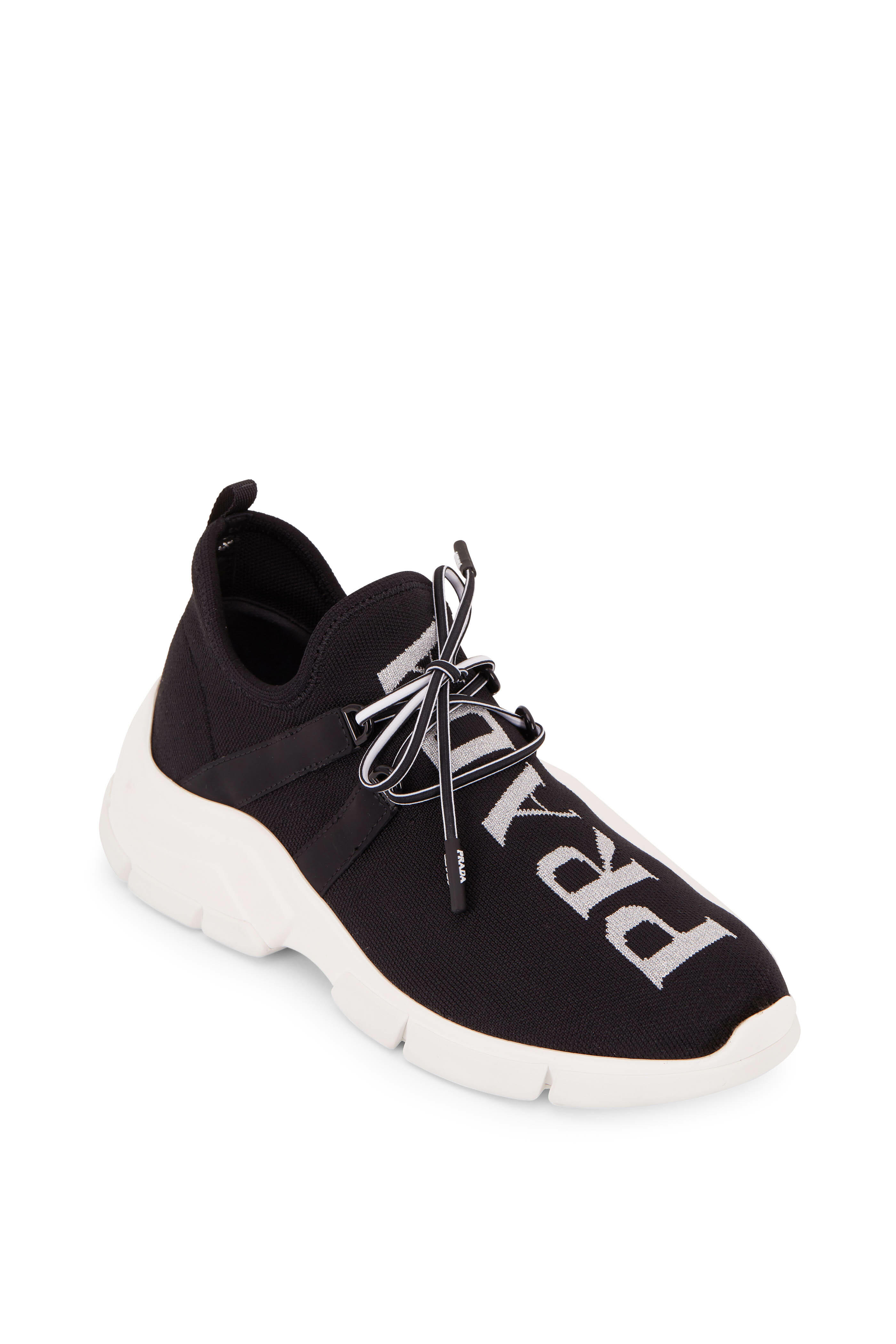 Prada - Black Knit & Silver Logo Sneaker | Mitchell Stores