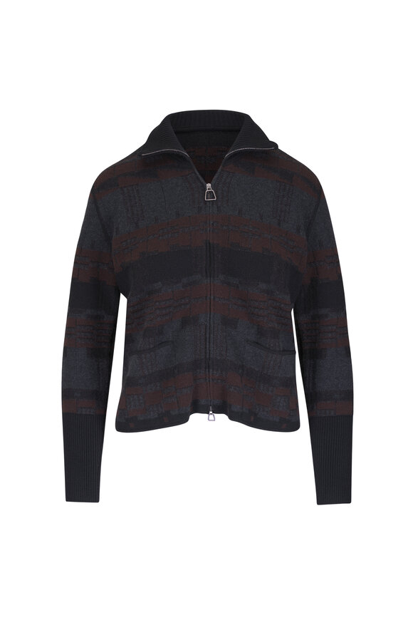 Akris Charcoal & Gray Pique Cashmere Zip Up Sweater - view 1