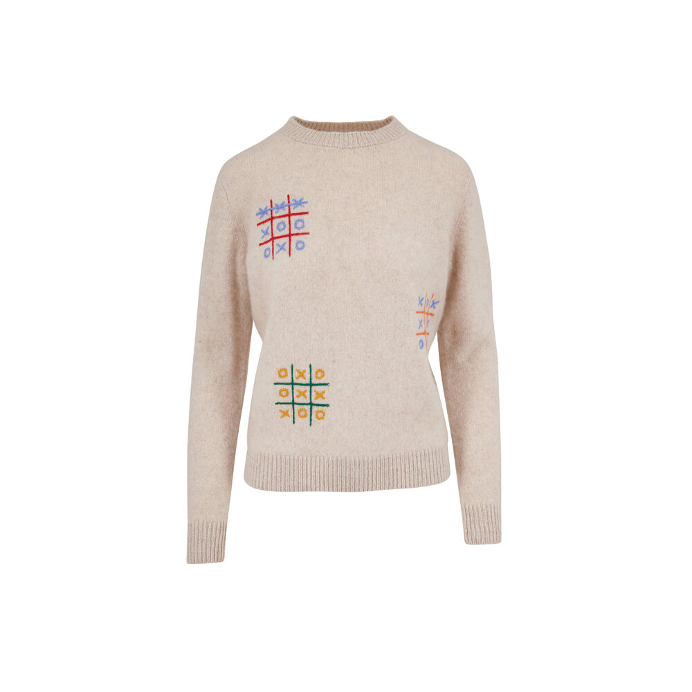 トップス The Elder Statesman The Elder Statesman - Off White Tic-Tac-Toe Cashmere Sweater