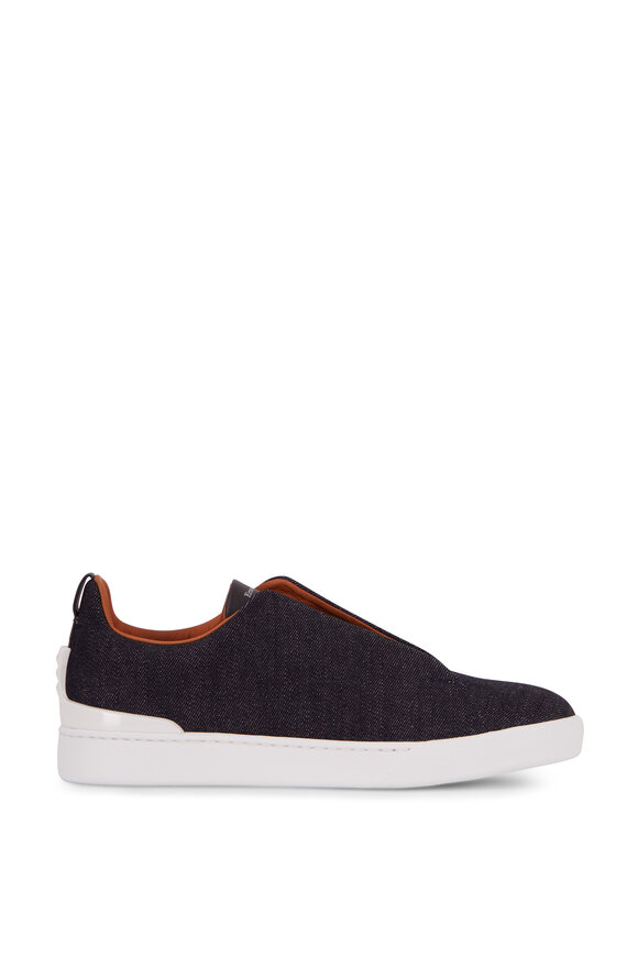 Zegna - Triple Stitch Navy Blue Denim Elasticized Sneaker