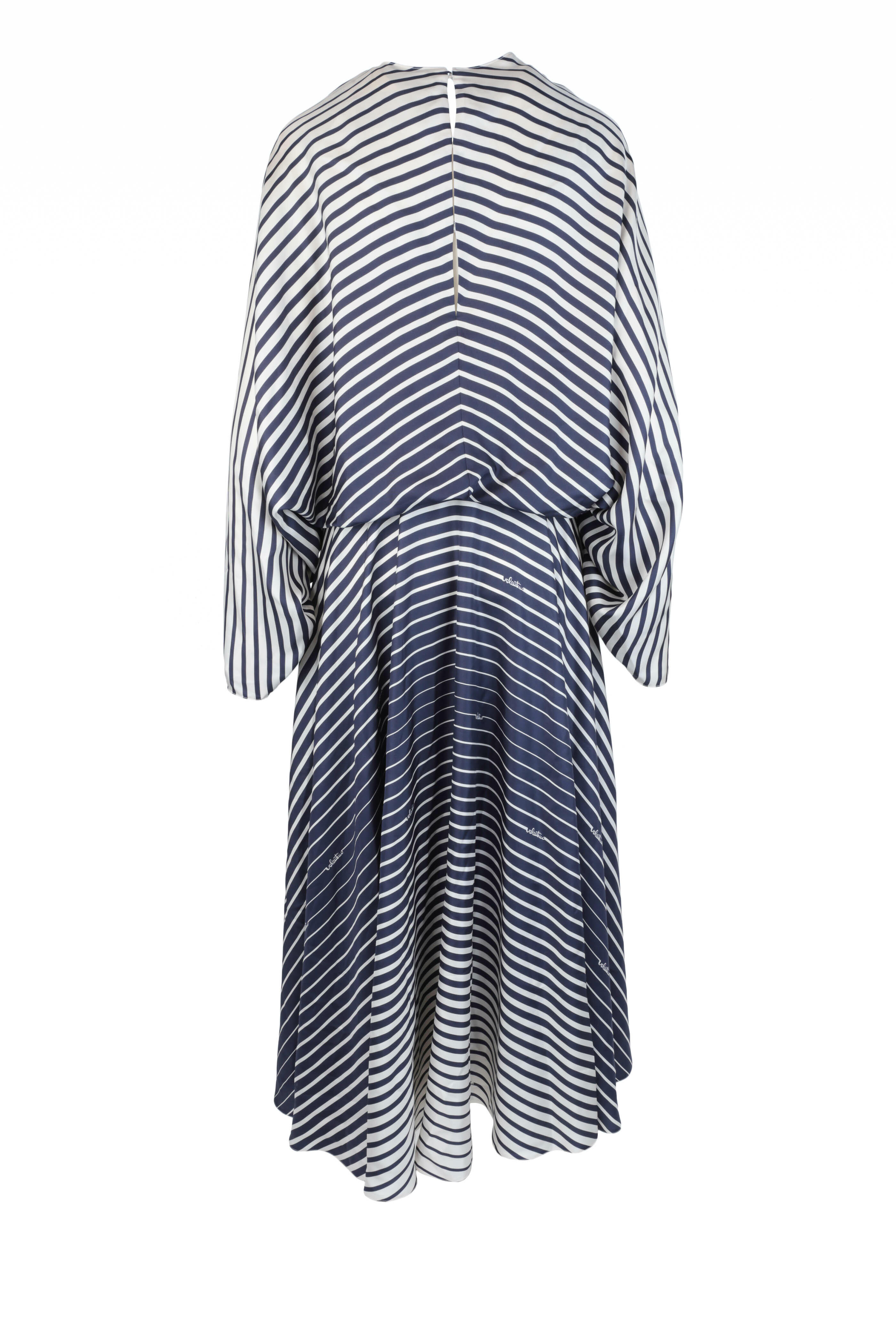 Valentino - Navy Blue & Ivory Silk Striped Degrade Dress