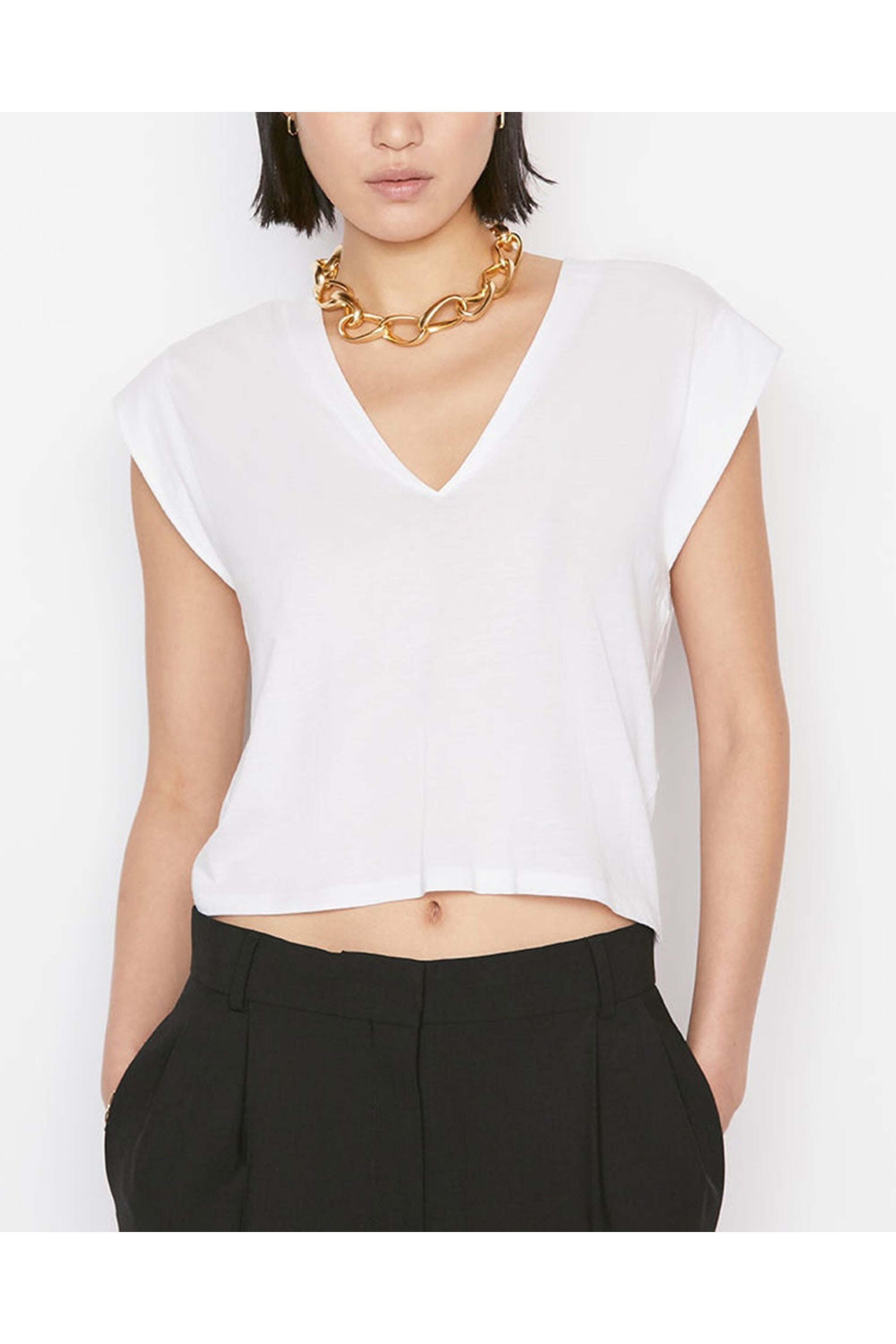 Frame - Blanc Le High Rise V Neck Tee