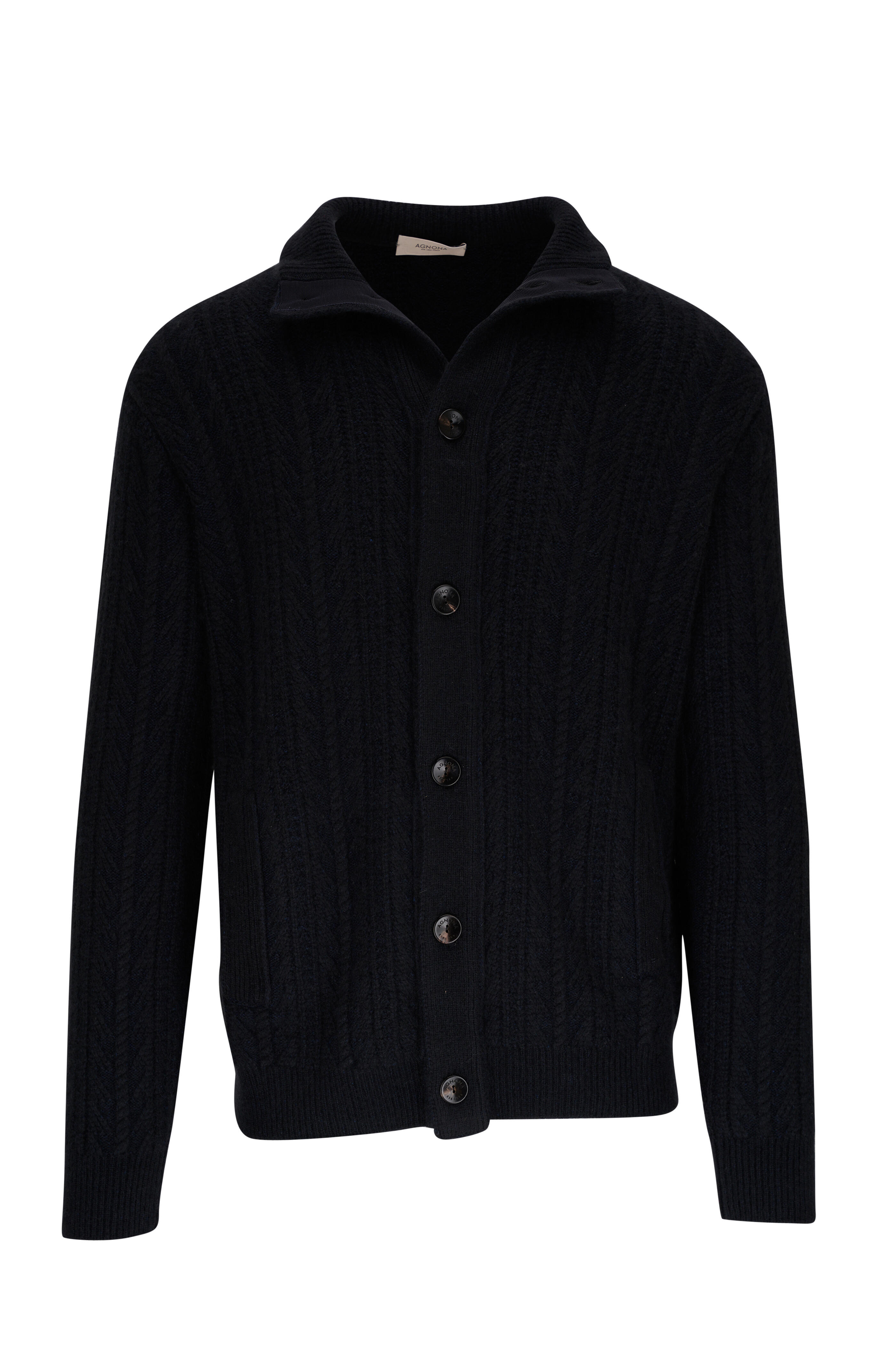 Agnona - Navy Cable Knit Button Cardigan | Mitchell Stores