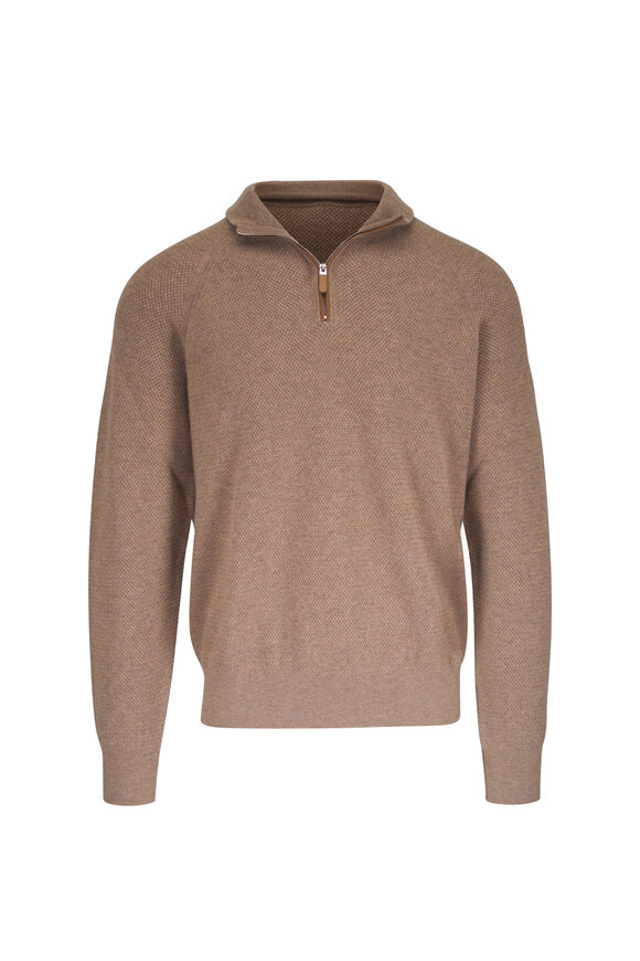 Zegna Oasi Beige Cashmere Quarter Zip Pullover - view 1