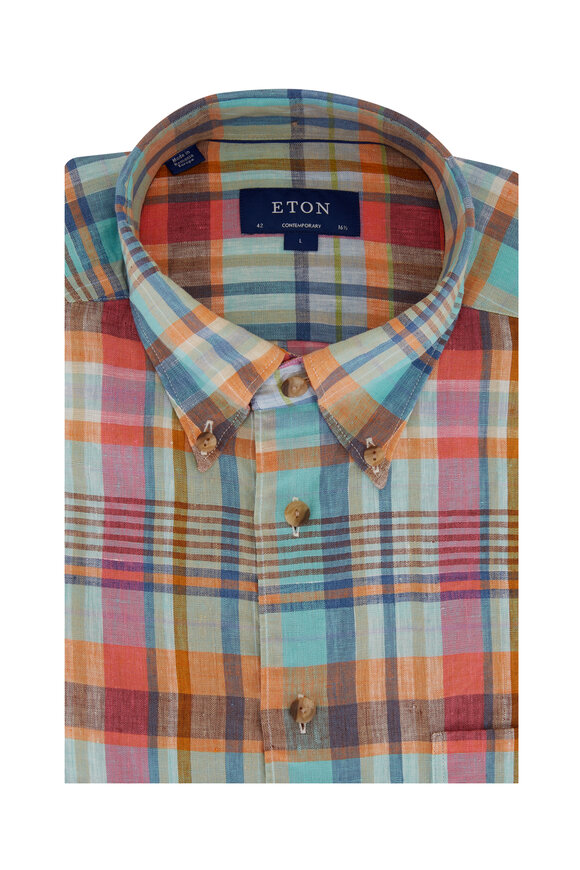 Eton - Multi Color Plaid Linen Sport Shirt