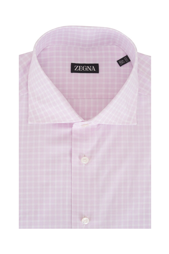Zegna Pink Check Cotton Dress Shirt