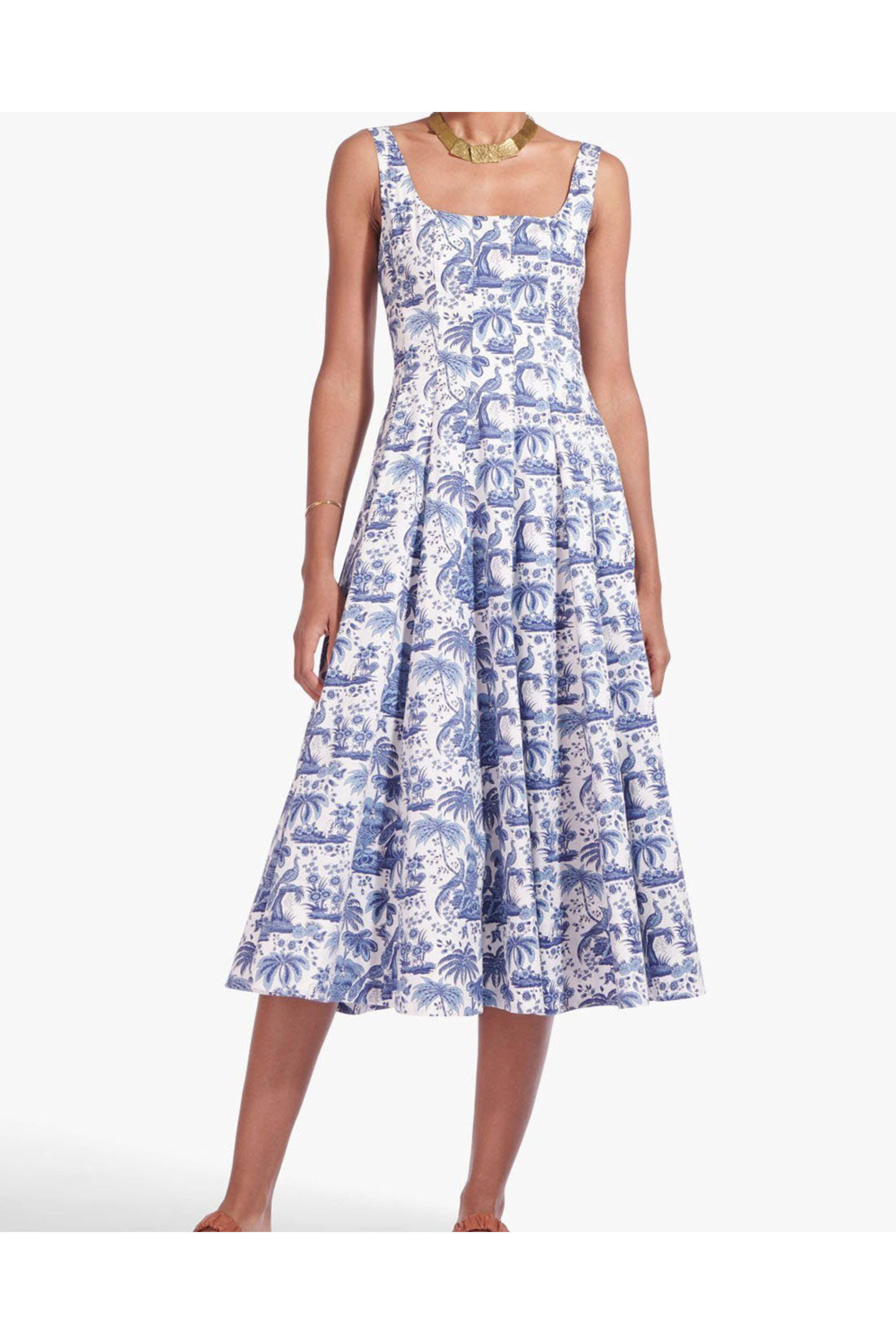 Staud - China Blue Toile Wells Midi Dress