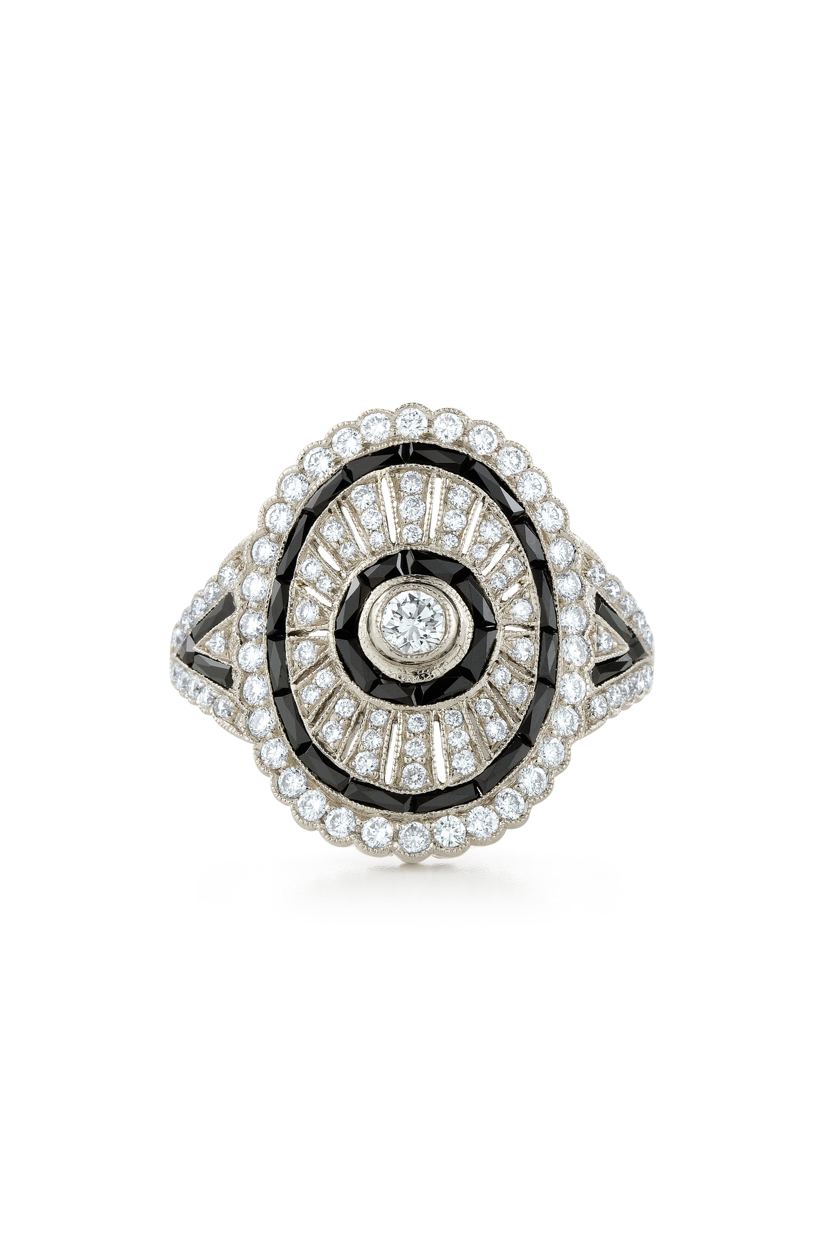 Kwiat - Vintage White Gold Black Onyx Shield Diamond Ring
