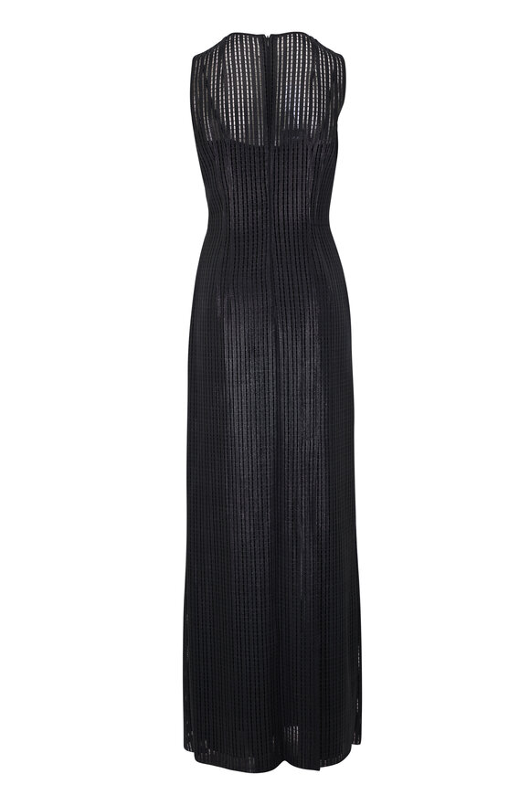 Akris - Black Techno Stripe High Slit Gown