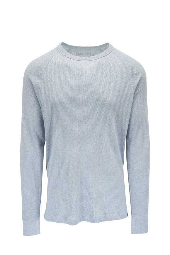 Faherty Brand Cloud Waffle Frosty Slate Heather Crewneck T-Shirt