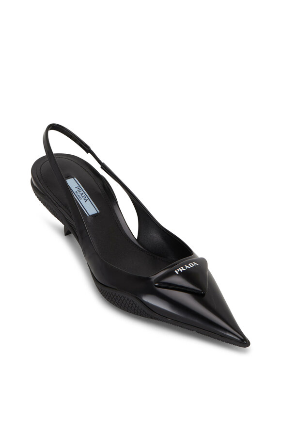 Prada - Black Patent Leather Pointed Slingback, 45mm