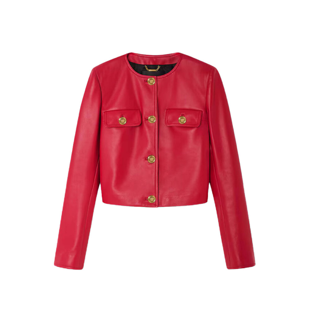 Versace - Lipstick Red Leather Jacket | Mitchell Stores