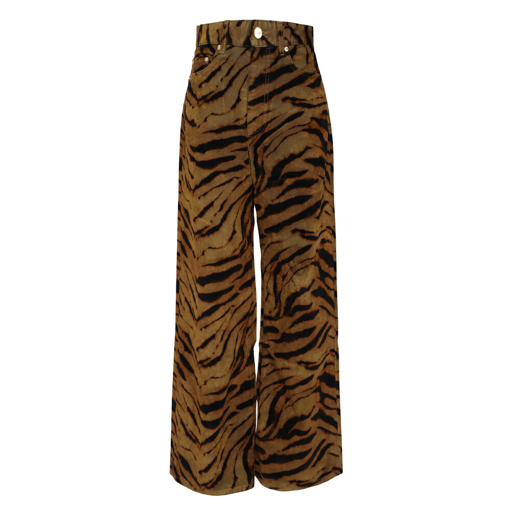 Ganni - Khaki Zebra Print Baggy Jean | Mitchell Stores