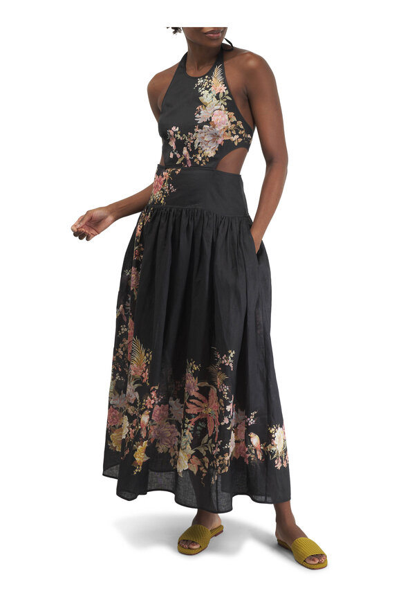 Zimmermann - Tallow Halter Black Floral Midi Dress