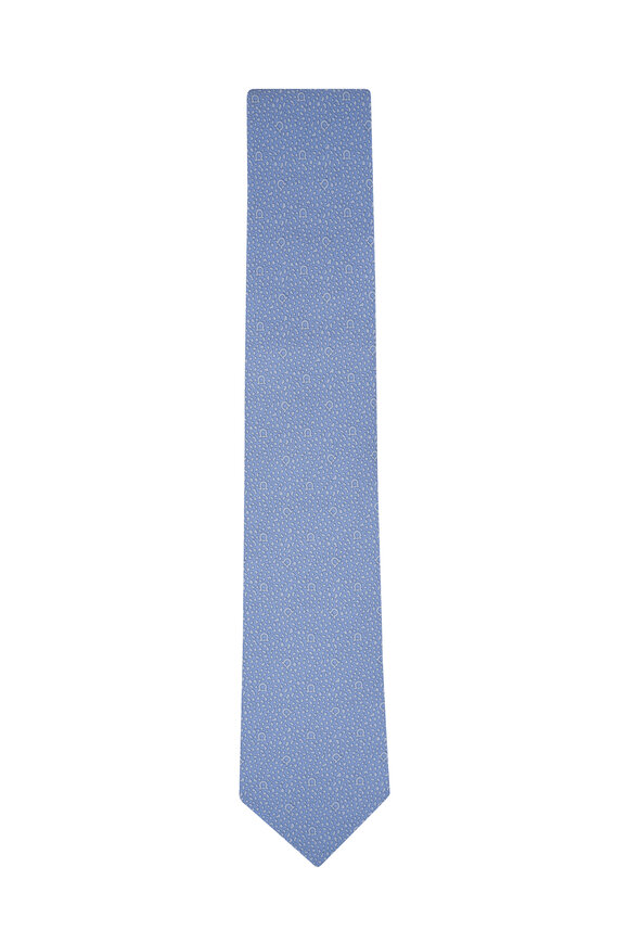 Ferragamo - Light Blue Logo Print Silk Necktie