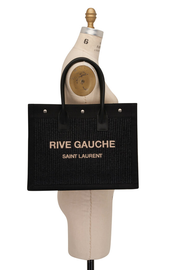 Saint Laurent - Black Raffia & Leather Rive Gauche Small Tote Bag 