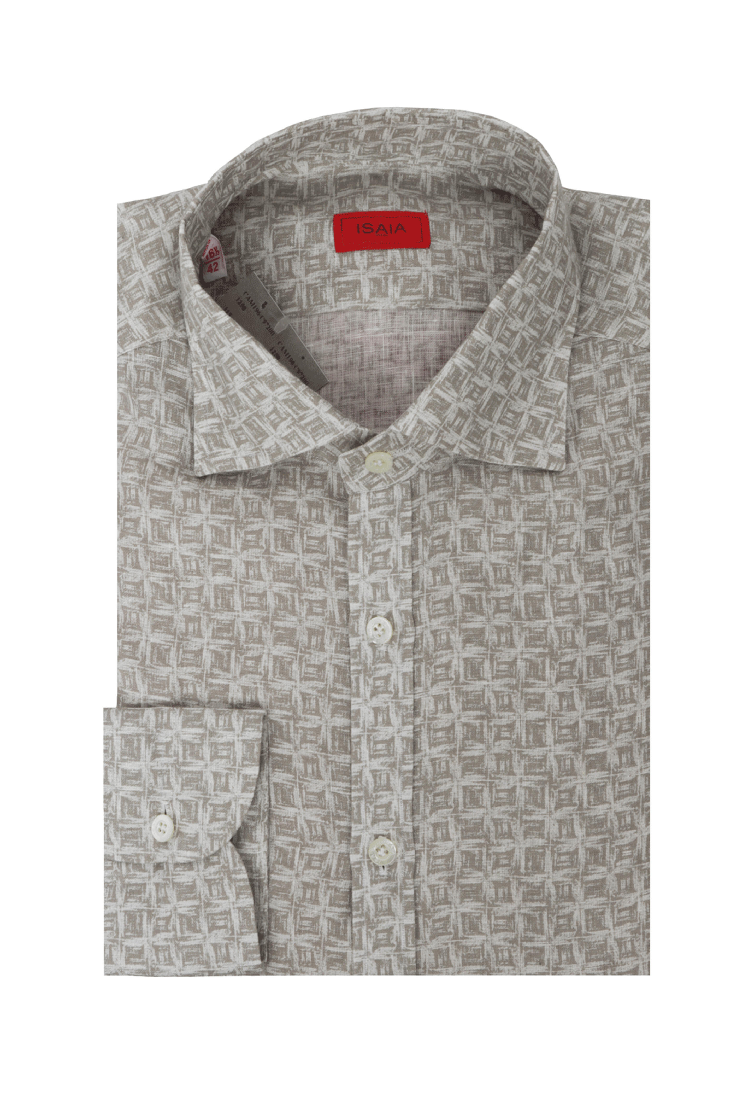 Isaia - Beige & White Print Sport Shirt