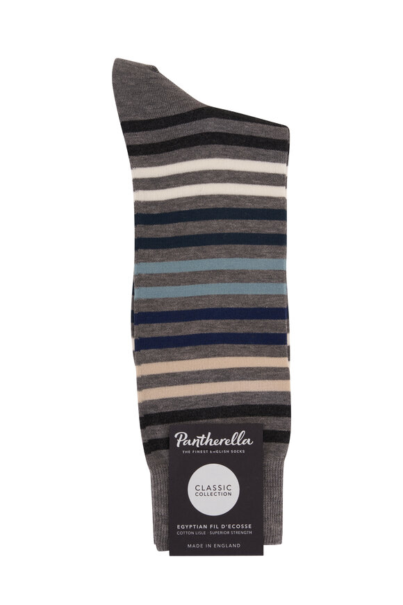 Pantherella - Kilburn Gray & Blue Multi Striped Socks