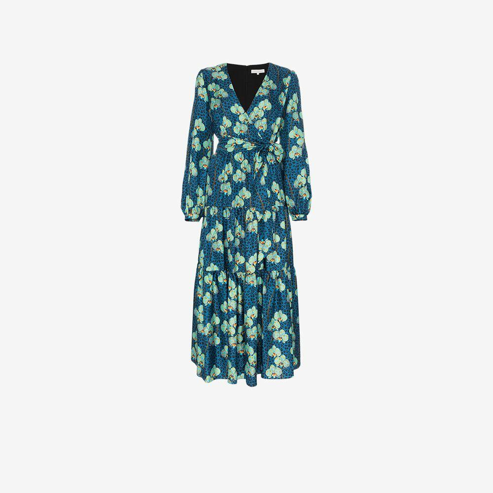 Borgo De Nor - Turquoise Silk Leopard Floral Print Maxi Dress