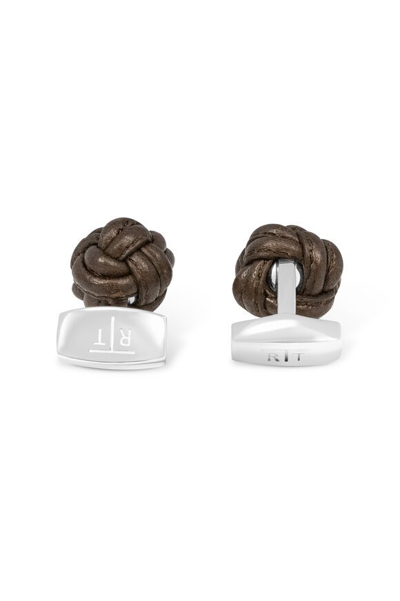 Tateossian - Royal Brown Leather Cable Knot Cufflinks 