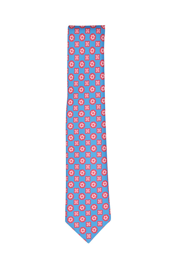 Kiton - Blue & Red Medallion Silk Necktie 
