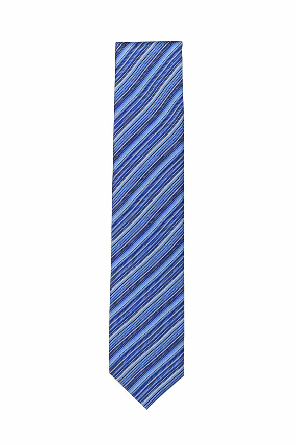 Dolce Punta Blue & White Stripe Silk Necktie