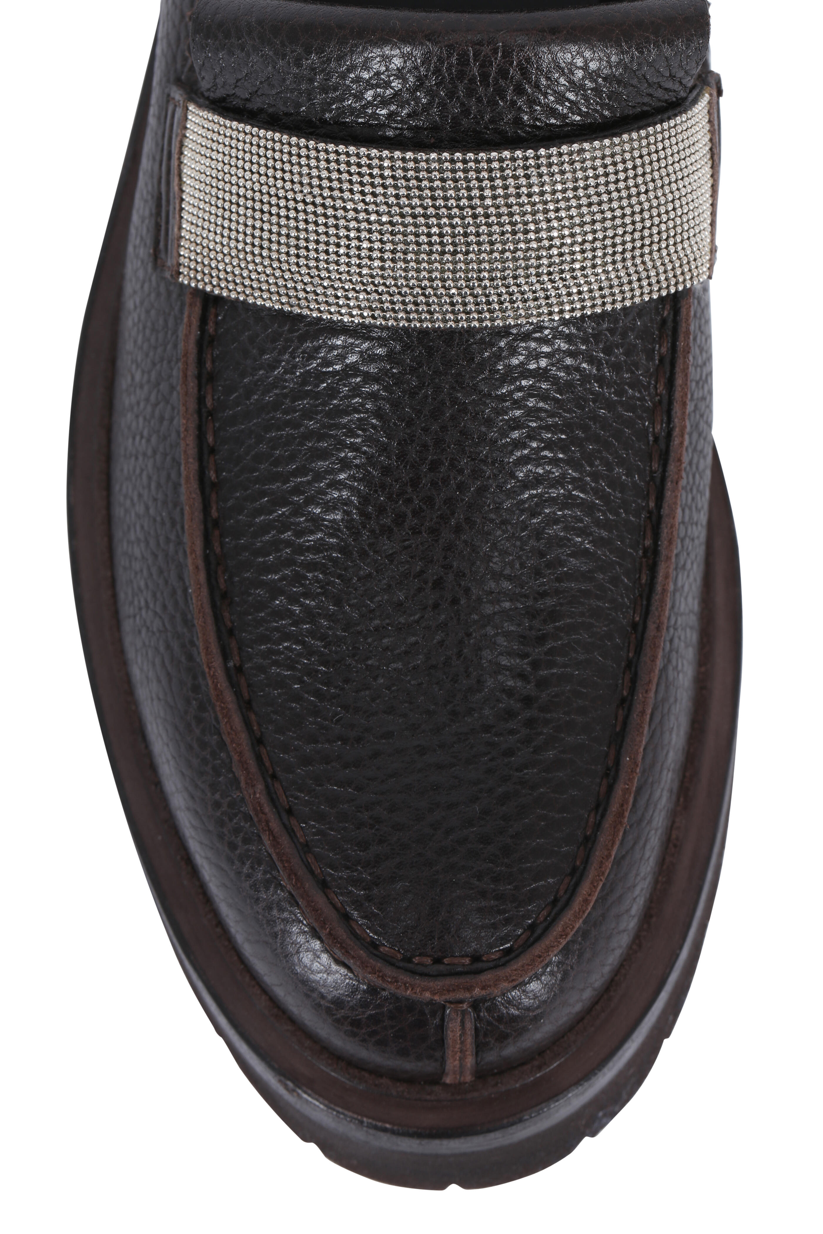 Brunello Cucinelli - Espresso Leather Lug Sole Monili Loafer, 40mm