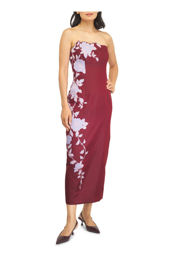 Lela Rose Rose Oxblood & Lavender Fil Coupe Strapless Dress - view 2
