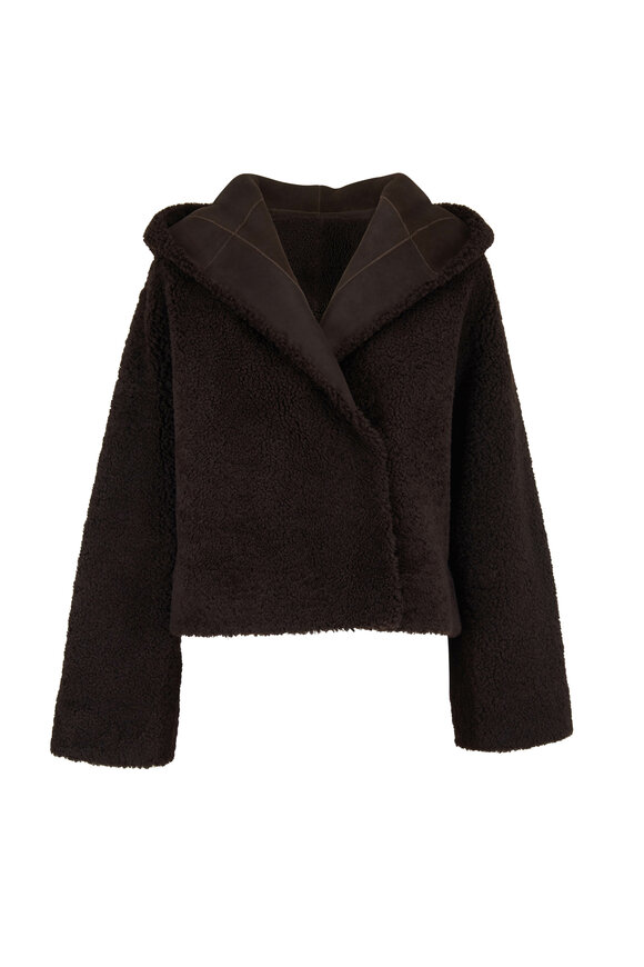 The Row - Lilou Espresso Shearling Hooded Jacket