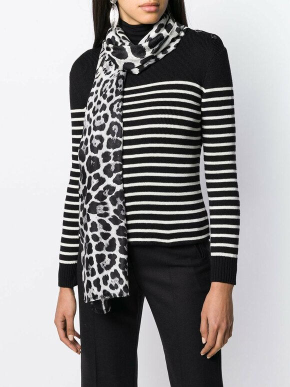 Saint Laurent - Graphite & Black Leopard Print Silk Scarf