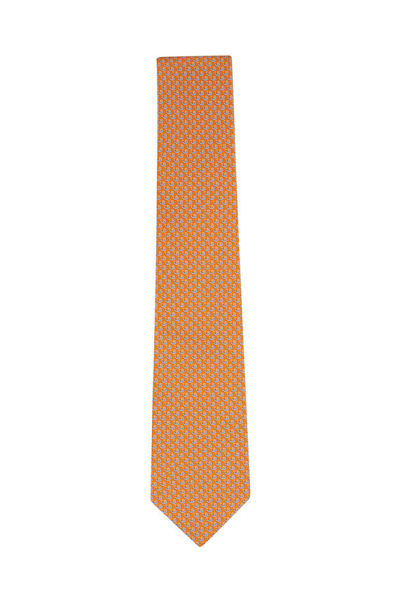 Ferragamo Orange Betty Print Silk Necktie