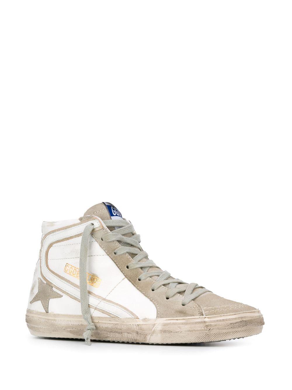 Golden Goose - Slide White & Gray Leather High Top Sneaker