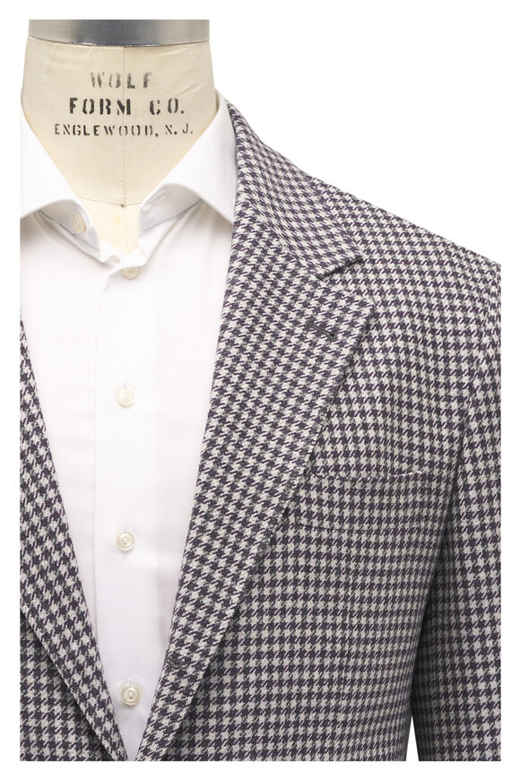 Brunello Cucinelli Purple Houndstooth Wool, Cashmere & Silk Sportcoat - view 1