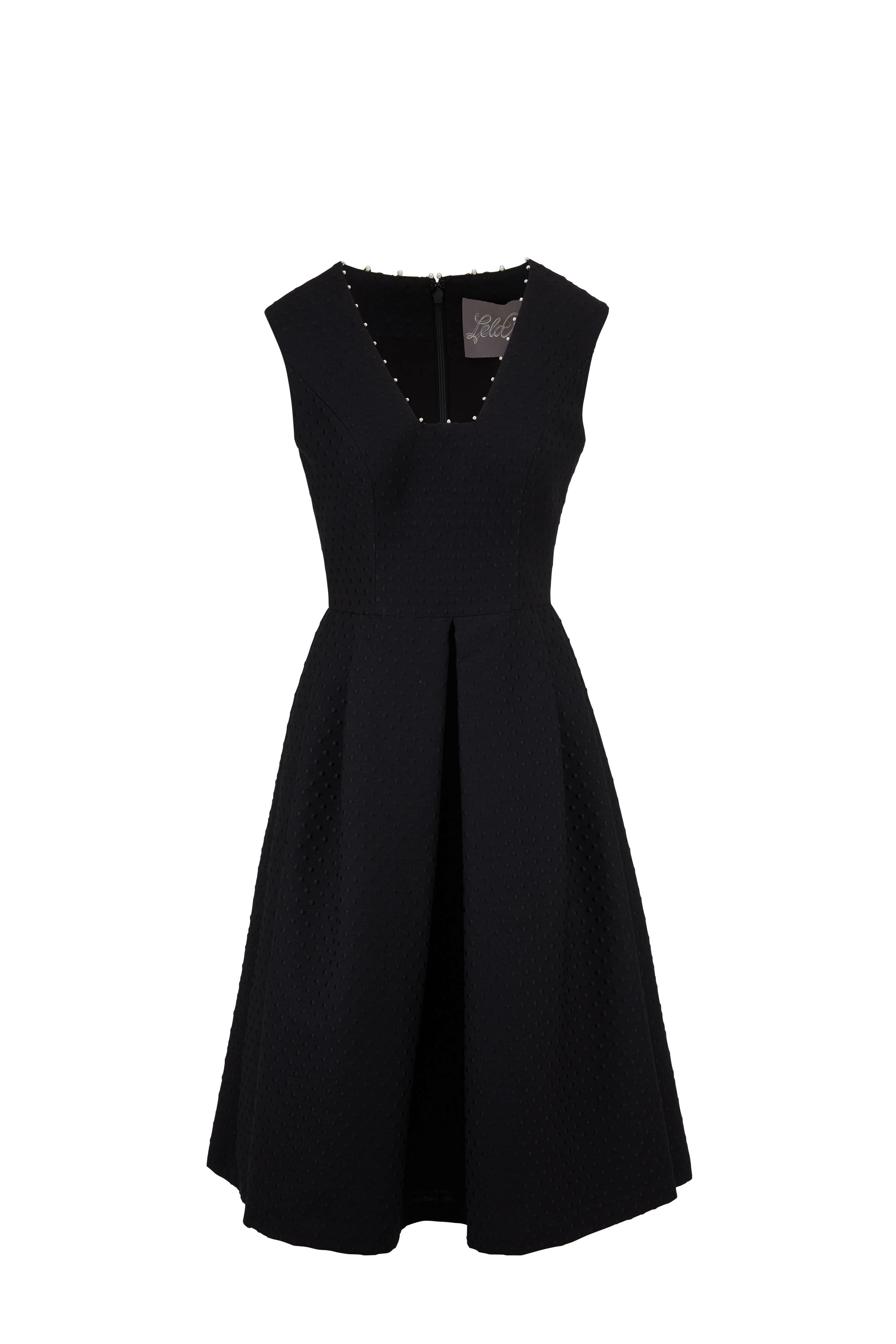 Lela Rose - Black Pearl Detail Sleeveless Fit & Flare Dress