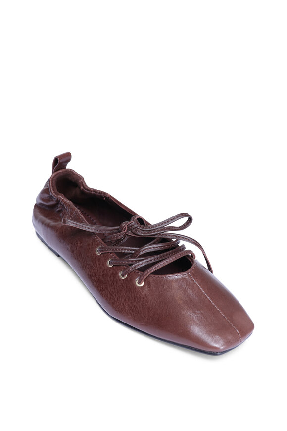 Rag & Bone Sophia Mocha Leather Ballet Lace-Up Flat