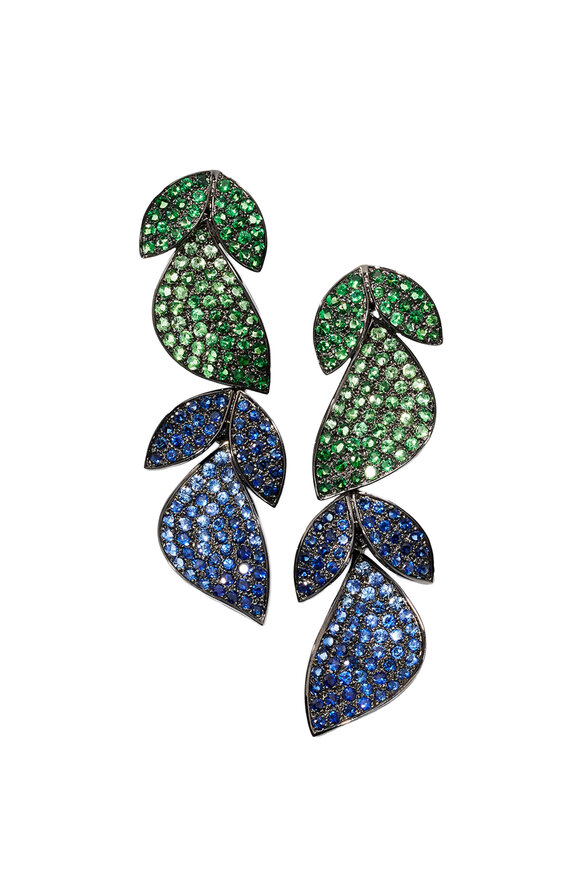 Alexander Laut 18k White Gold Blue Sapphire & Tsavorite Earrings
