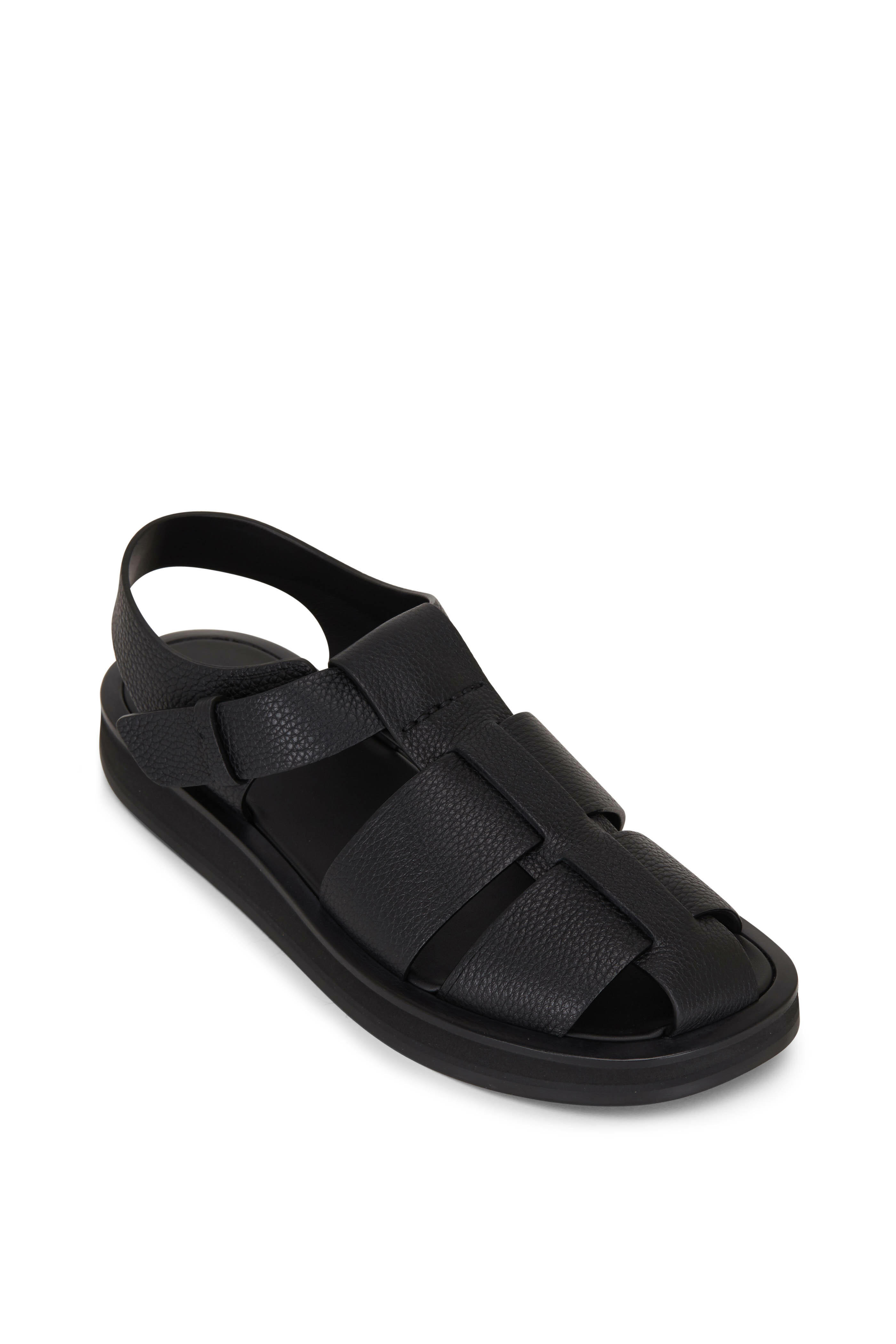 The Row Fisherman Black Grained Leather Sandal