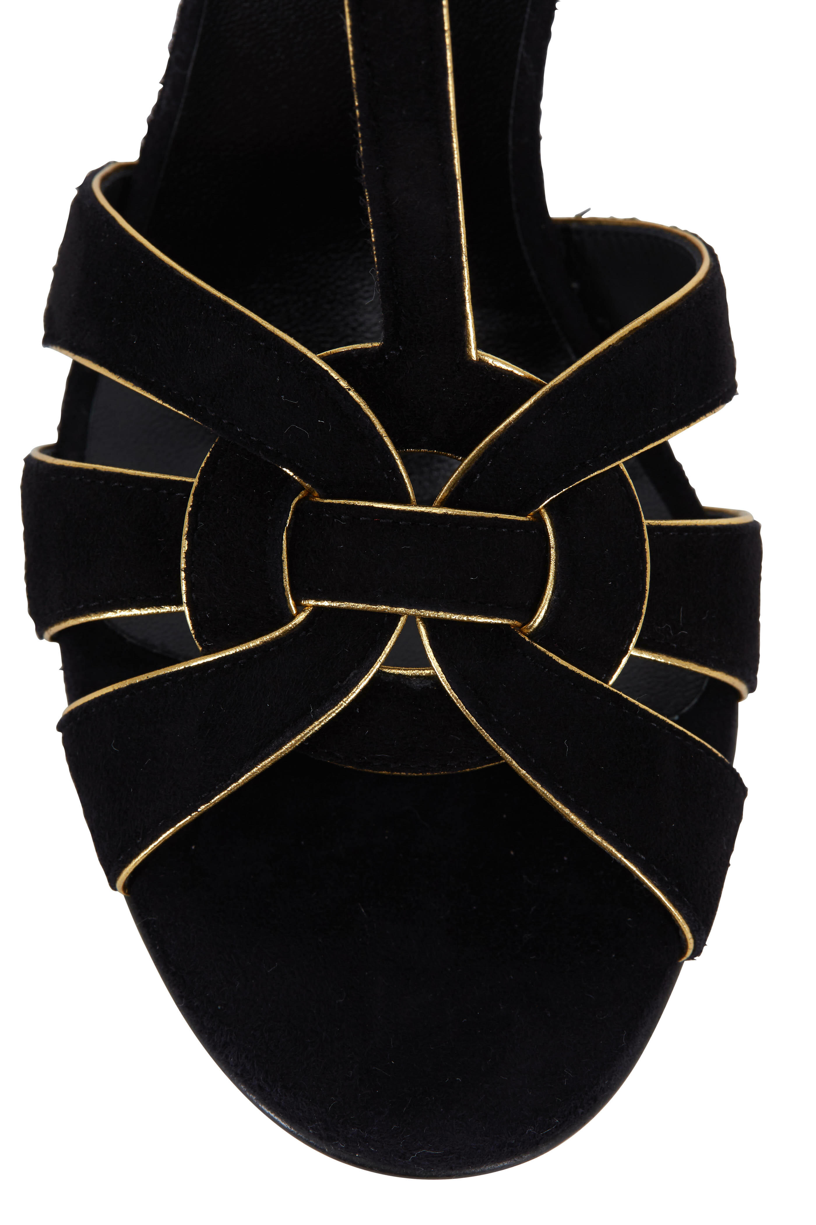 Saint Laurent - Tribute Black Suede With Gold-Piping Sandal